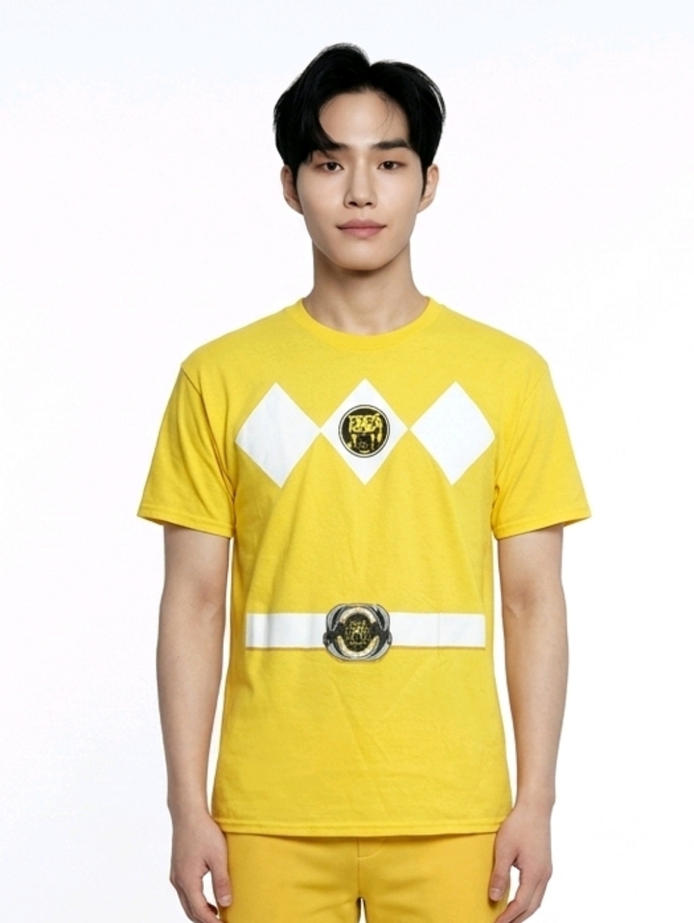 Power Ranger Mighty Morphin Yellow Short Sleeve Tee with‎ Diamond Accents